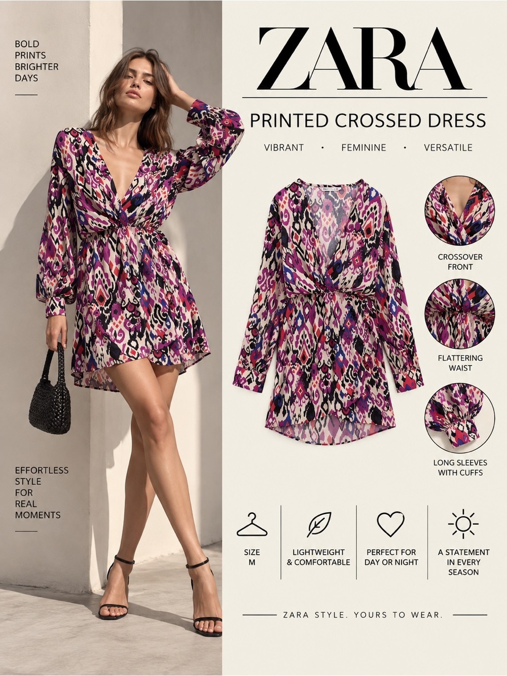 ZARA Multicolored Abstract Print Crossed Mini Dress Size M NWT 7484/075